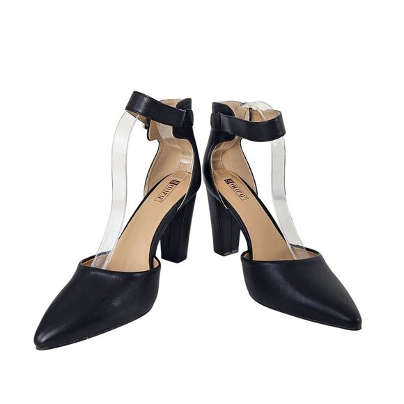 Womens Black Size 10 Block 4" Heels Pumps Shoes Ankle Strap Closed Pointed Toe - Picture 9 of 14